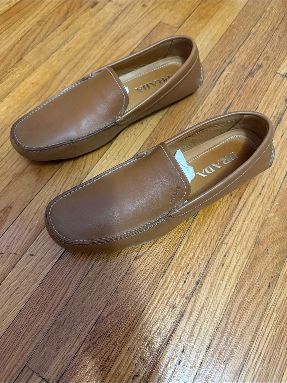 Prada Tan Leather Men's Slip-On Loafers